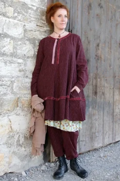 *Ewa i Walla Tunika 44114 MADDE in burgunder rot mit Streifen (burgundy) - softes Leinen