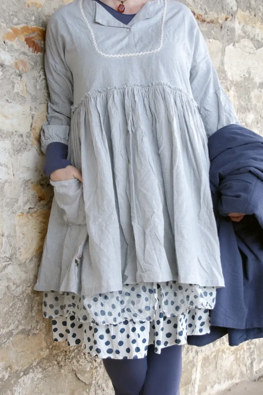 Ewa i Walla Tunika MIKAELA 44140 in hellblau zart kariert - Baumwolle mit Leinen
