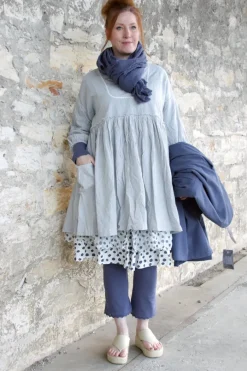 Ewa i Walla Tunika MIKAELA 44140 in hellblau zart kariert - Baumwolle mit Leinen