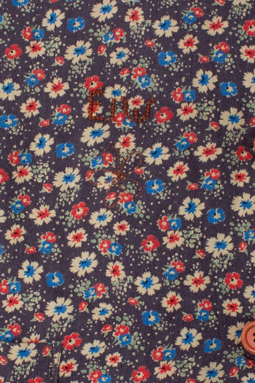 Ewa i Walla Weste 33357 ALDA in blaugrau mit bunten Streublümchen (blue flower) - softes Leinen & Baumwolle