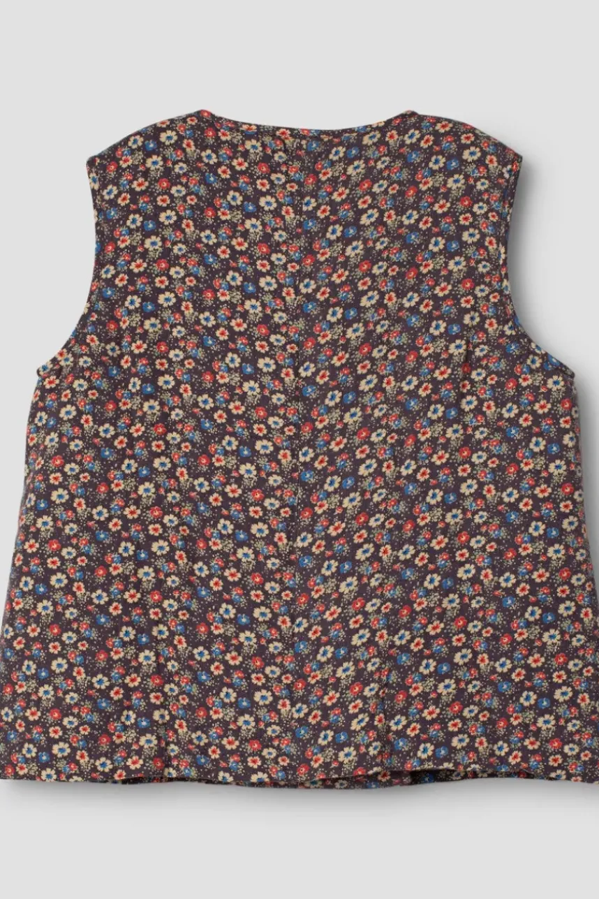 Ewa i Walla Weste 33357 ALDA in blaugrau mit bunten Streublümchen (blue flower) - softes Leinen & Baumwolle