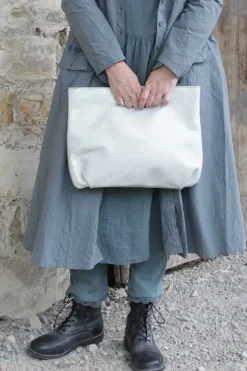 Fra.Sa Mini-Shopper NINA in vintage weiss/grau (ice) - supersoftes, recyceltes Leder
