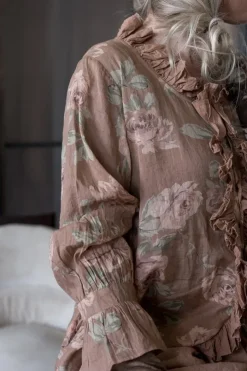 Les Ours Bluse OEILLET in nougat mit Flowerprint - softer Voile aus reiner Baumwolle