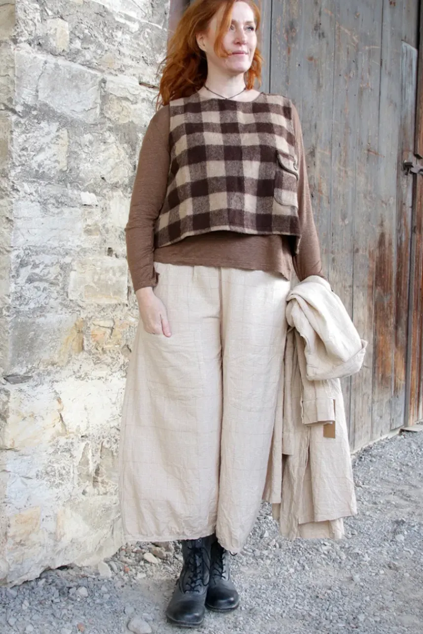 Les Ours Hose GUS mit Hahnentrittmuster in creme-caramel - softe Damast-Baumwolle