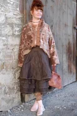 Les Ours Jacke BEGONIA im dunklen altrosa mit Flowerprint - kuscheliger Samt