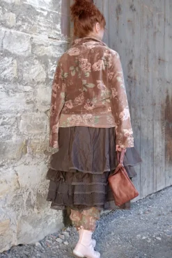 Les Ours Jacke BEGONIA im dunklen altrosa mit Flowerprint - kuscheliger Samt