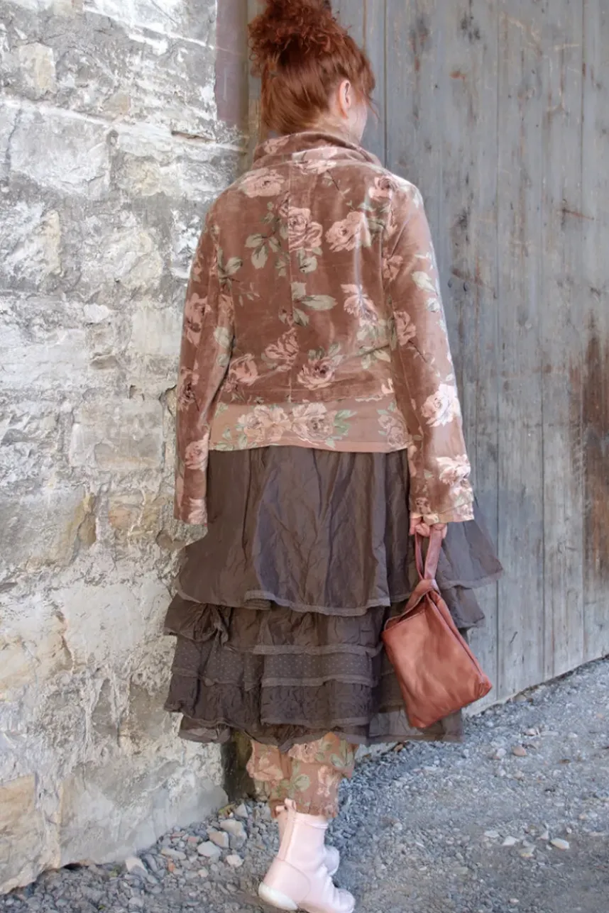 Les Ours Jacke BEGONIA im dunklen altrosa mit Flowerprint - kuscheliger Samt