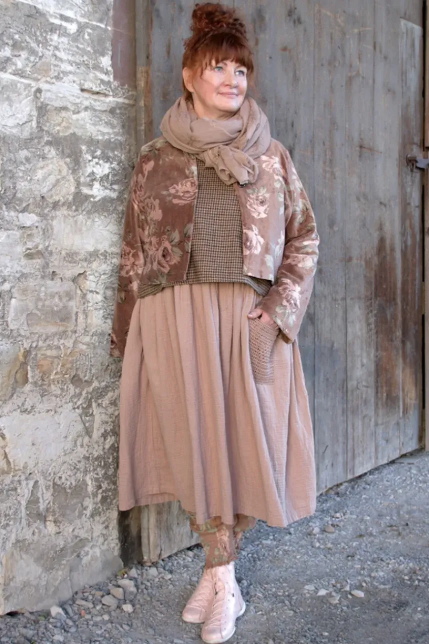 Les Ours Jacke BEGONIA im dunklen altrosa mit Flowerprint - kuscheliger Samt