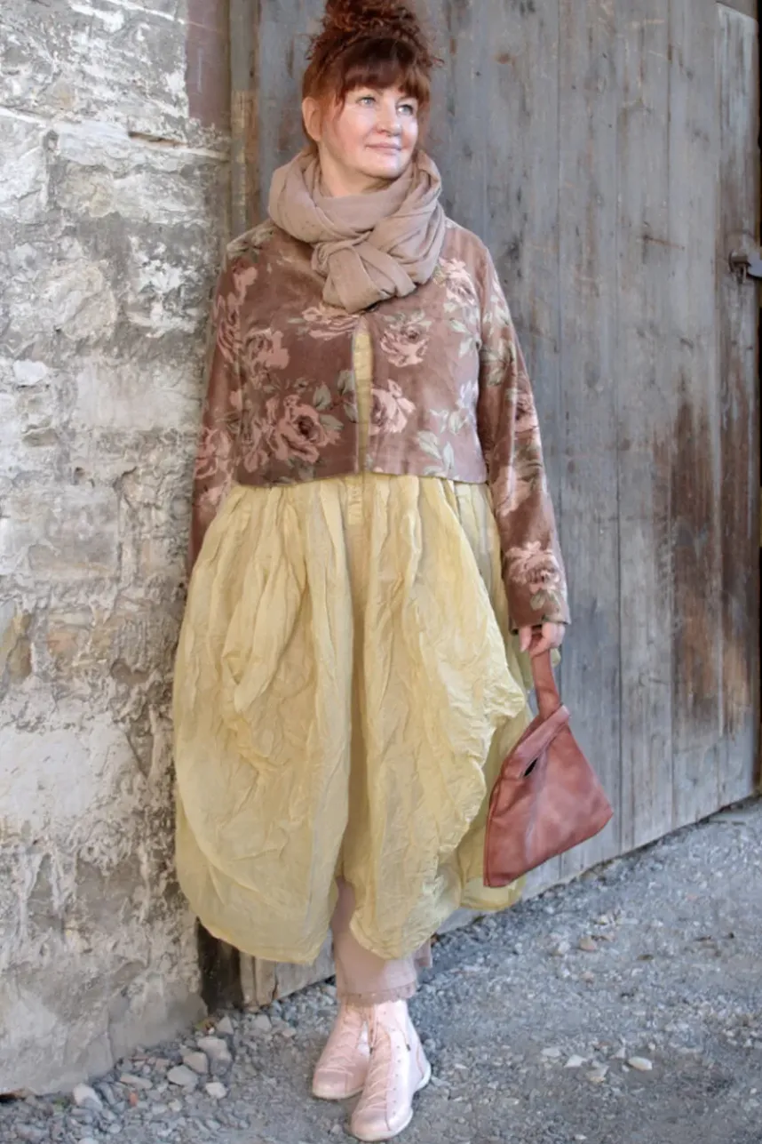 Les Ours Jacke BEGONIA im dunklen altrosa mit Flowerprint - kuscheliger Samt