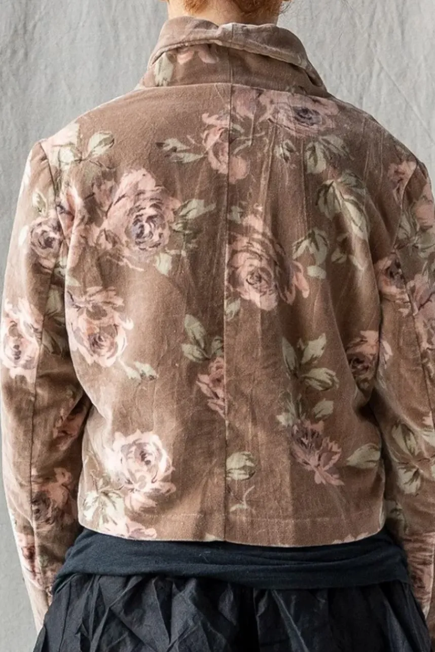 Les Ours Jacke BEGONIA im dunklen altrosa mit Flowerprint - kuscheliger Samt