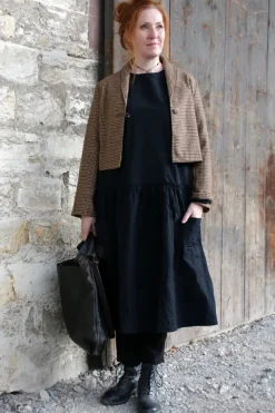 Les Ours Jacke BEGONIA mit Hahnentrittmuster in schokobraun-caramel - softer Tweed