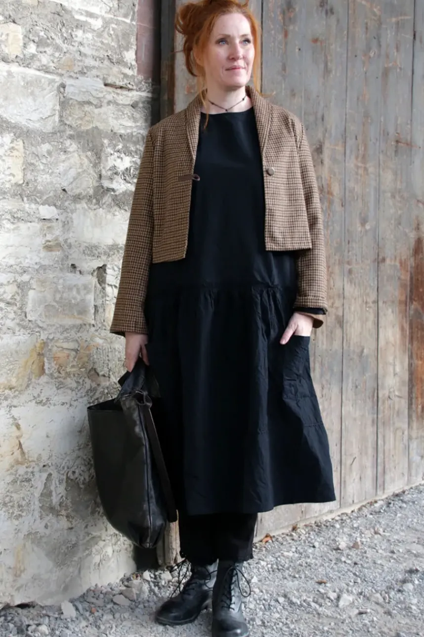 Les Ours Jacke BEGONIA mit Hahnentrittmuster in schokobraun-caramel - softer Tweed