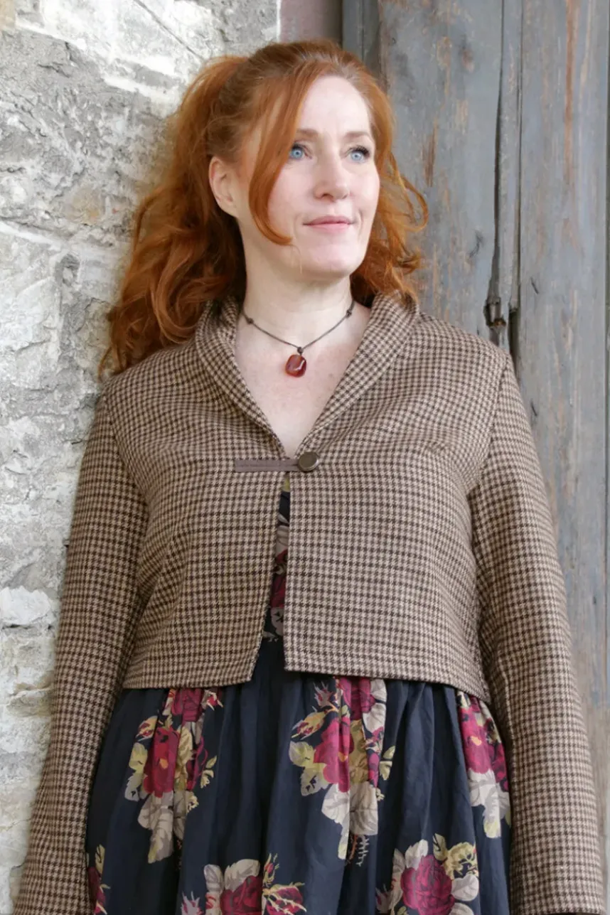 Les Ours Jacke BEGONIA mit Hahnentrittmuster in schokobraun-caramel - softer Tweed