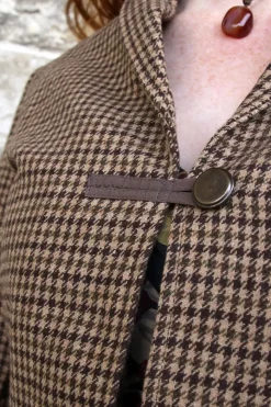 Les Ours Jacke BEGONIA mit Hahnentrittmuster in schokobraun-caramel - softer Tweed