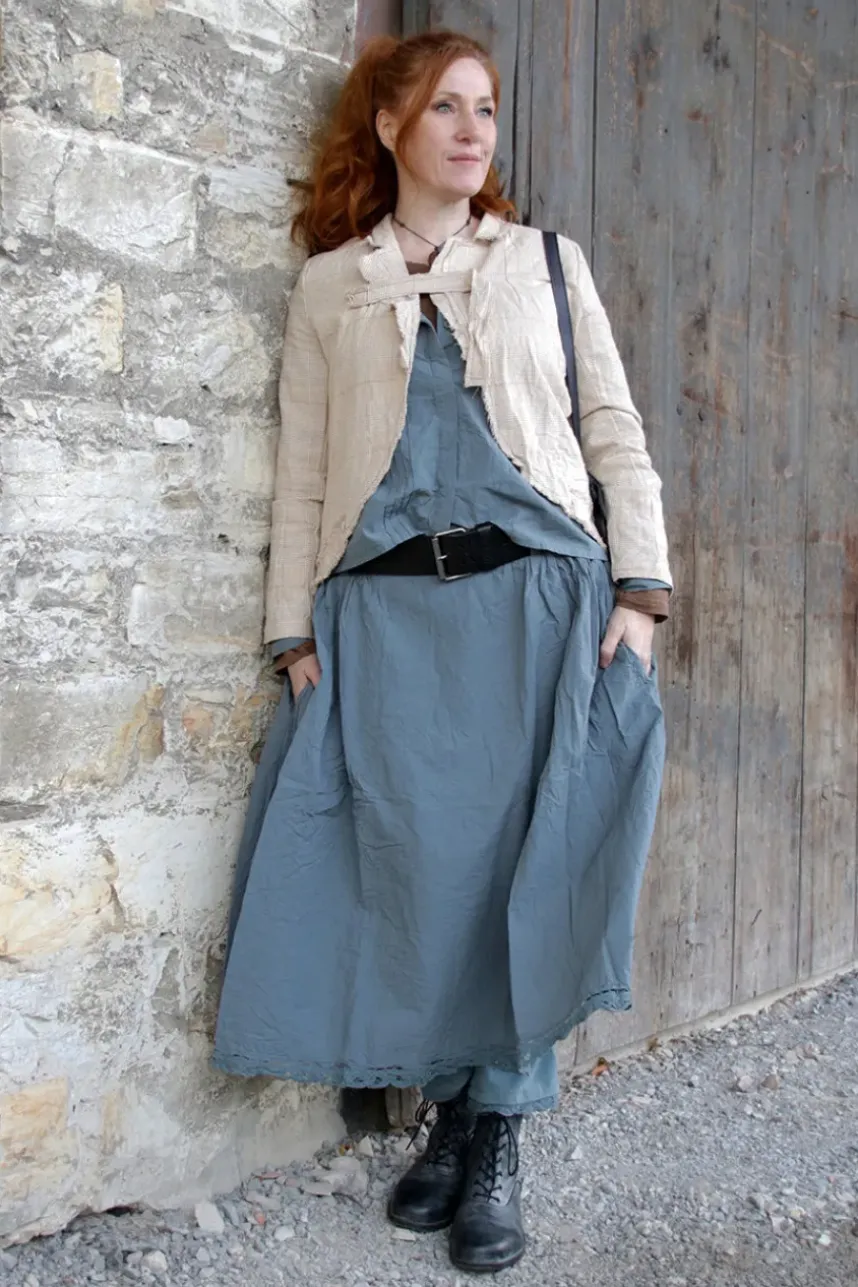 Les Ours Jacke LIMOUNE mit Hahnentrittmuster in creme-caramel - softe Damast-Baumwolle