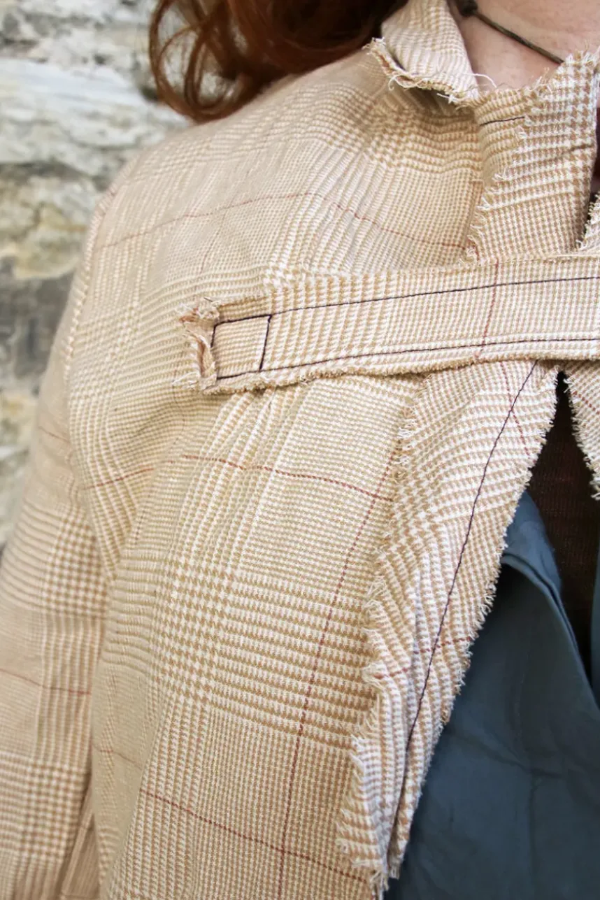 Les Ours Jacke LIMOUNE mit Hahnentrittmuster in creme-caramel - softe Damast-Baumwolle