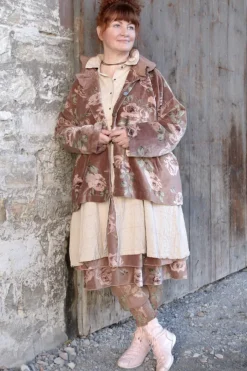 Les Ours Jacke PISSENLIT in altrose mit Flowerprint - kuscheliger Samt aus reiner Baumwolle