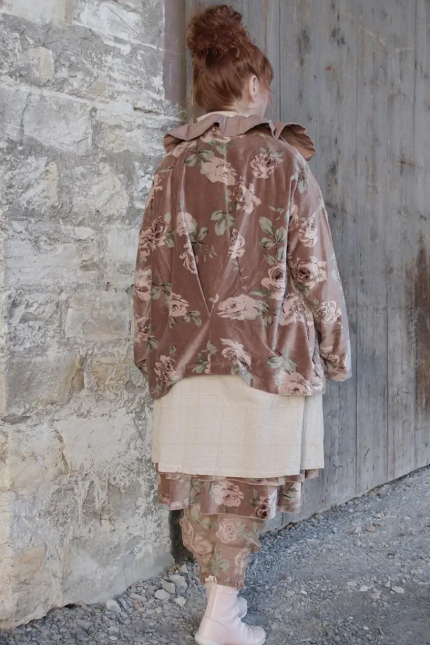 Les Ours Jacke PISSENLIT in altrose mit Flowerprint - kuscheliger Samt aus reiner Baumwolle