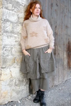 Les Ours Pullover PULL im zarten altrose mit Blumenmuster - supersofte Mischwolle