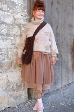 Les Ours Pullover PULL im zarten altrose mit Blumenmuster - supersofte Mischwolle