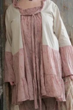 Les Ours Tunika CASSIS LIN in beige mit Flowerprint im dunklen altrosa (liberty old pink) - softe Baumwolle & Leinen