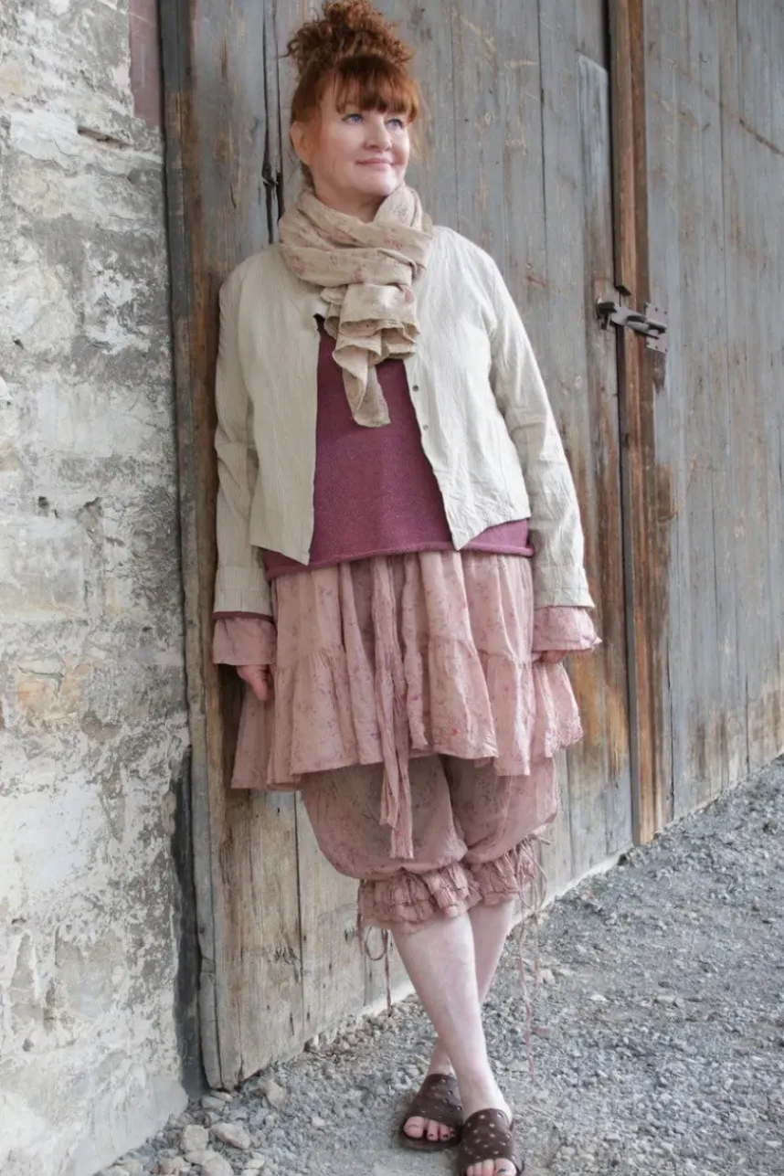 Les Ours Tunika CASSIS LIN in beige mit Flowerprint im dunklen altrosa (liberty old pink) - softe Baumwolle & Leinen