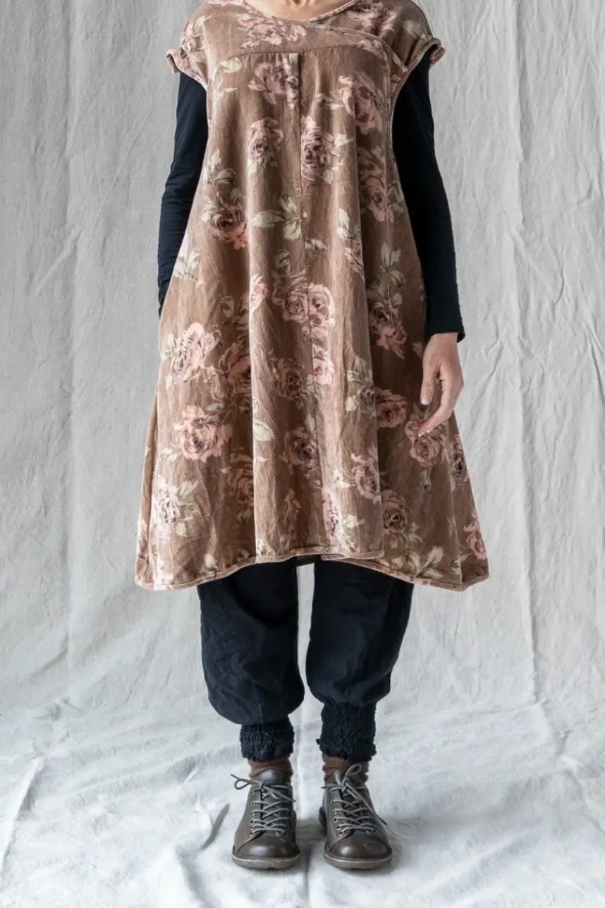Les Ours Tunika/Kleid PENSEE im dunklen altrosa mit Flowerprint - kuscheliger Samt