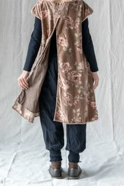 Les Ours Tunika/Kleid PENSEE im dunklen altrosa mit Flowerprint - kuscheliger Samt