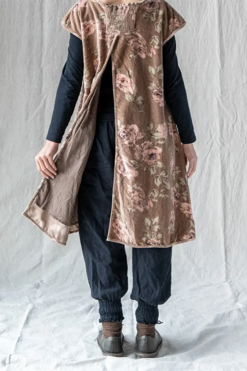 Les Ours Tunika/Kleid PENSEE im dunklen altrosa mit Flowerprint - kuscheliger Samt